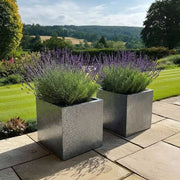 60cm Zinc Galvanised Silver & Black Textured Square Planter